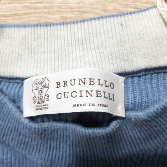 SALE! Brunello Cucinelli Light Blue English Ribbed Crewneck - Picture 3 of 11